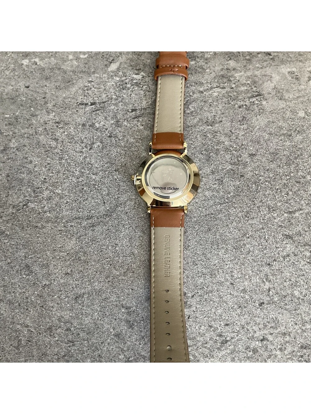 PX Clothing Mens Terry Leather Strap Watch 40mm Gold Tone Case NWOT Bin T